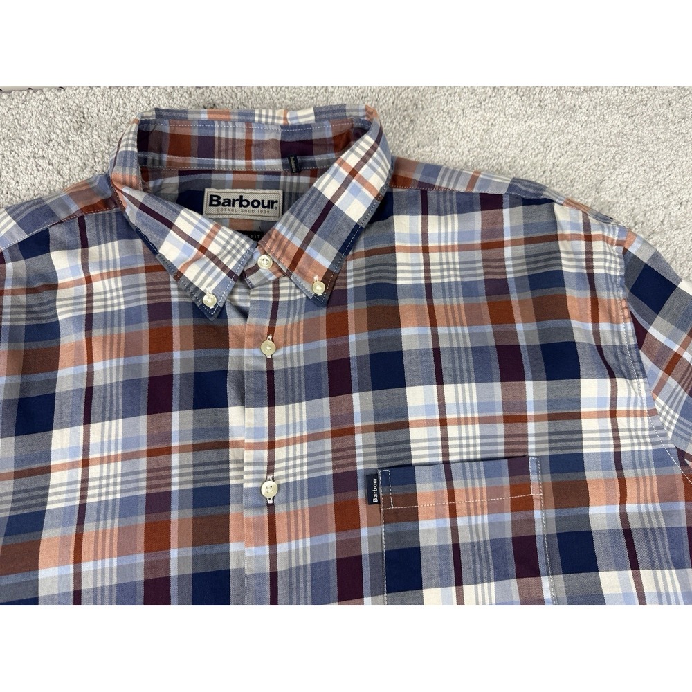 Barbour Plaid Button Down Shirt Blue Red White ~ Long Sleeve Mens XL ~ Pocket - Picture 2 of 16